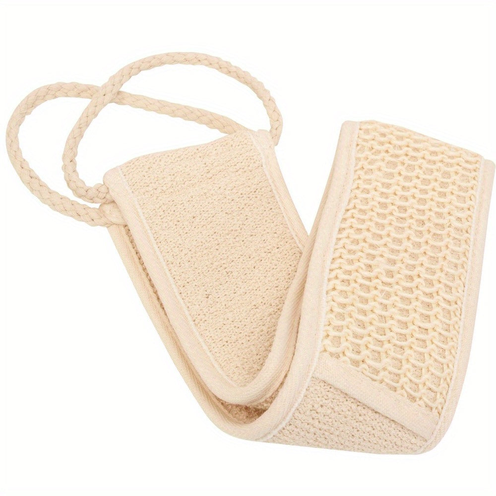 Linen Back Scrubber Towel with Handles Reusable Body Exfoliator for Travel and Home