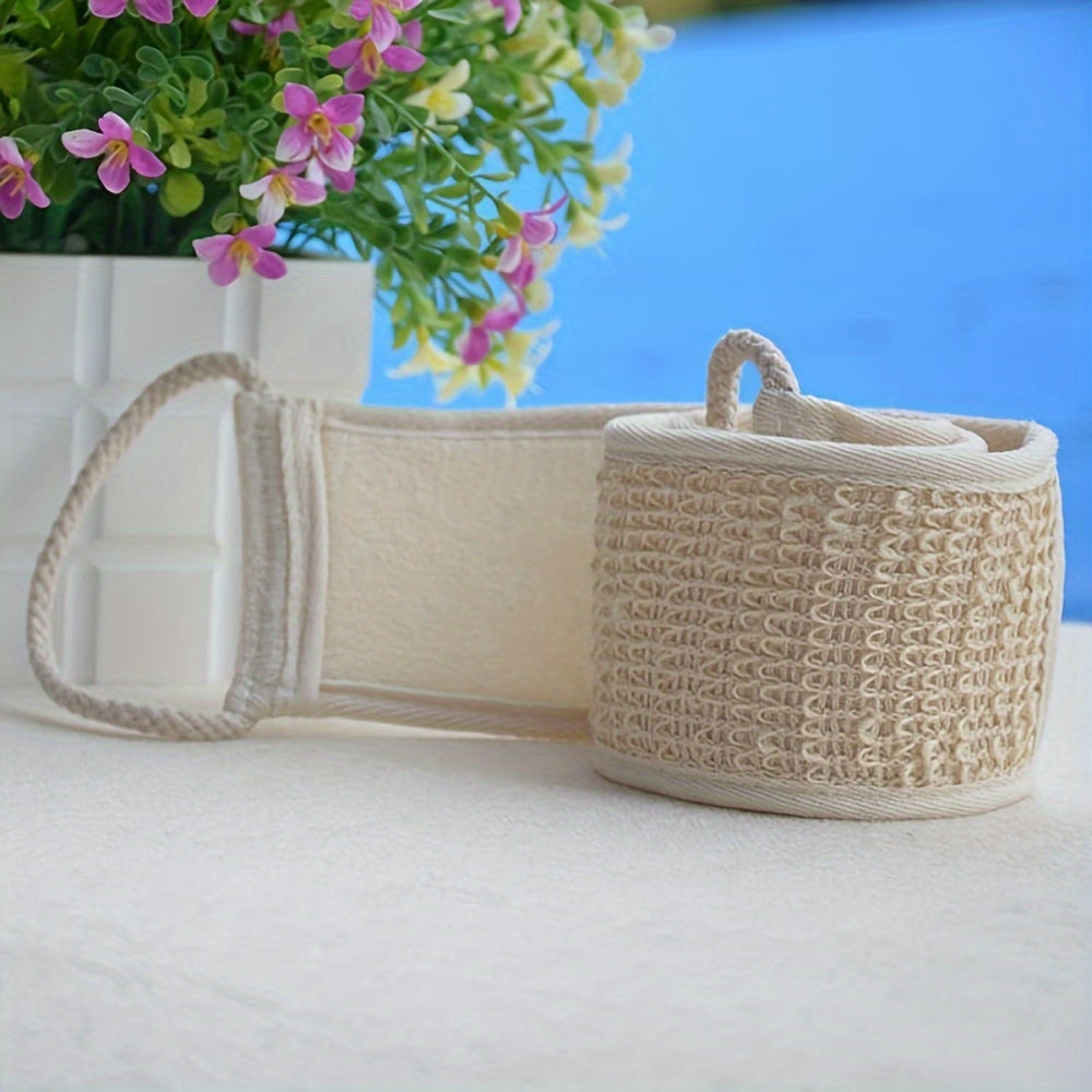 Linen Back Scrubber Towel with Handles Reusable Body Exfoliator for Travel and Home