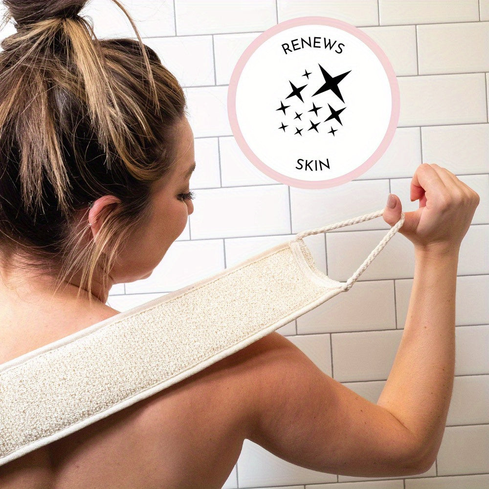 Linen Back Scrubber Towel with Handles Reusable Body Exfoliator for Travel and Home