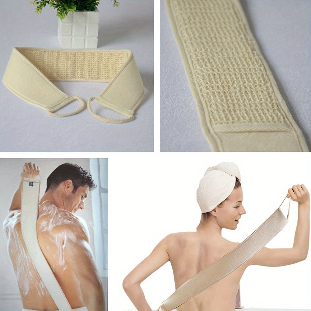 Linen Back Scrubber Towel with Handles Reusable Body Exfoliator for Travel and Home