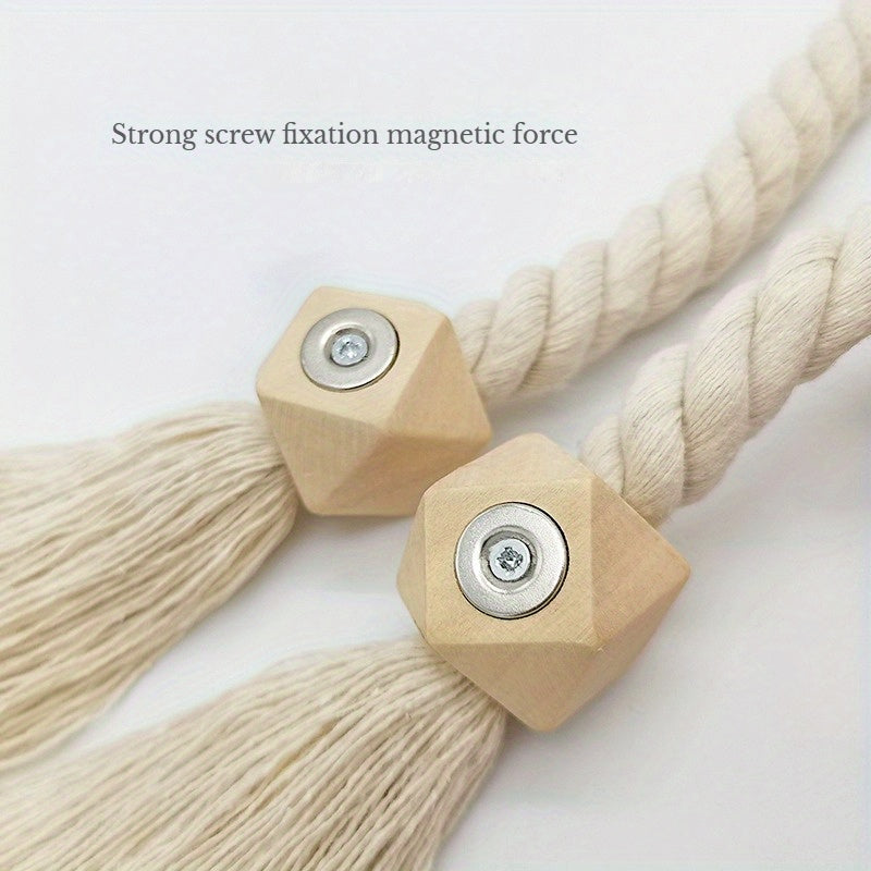 Juego de 2 sujetadores magnéticos para cortinas de ventana con borlas de madera para dormitorio, sala de estar, cocina