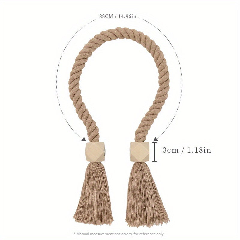 Set of 2 Magnetic Window Curtain Tiebacks with Wooden Tassels for Bedroom Living Room Kitchen
