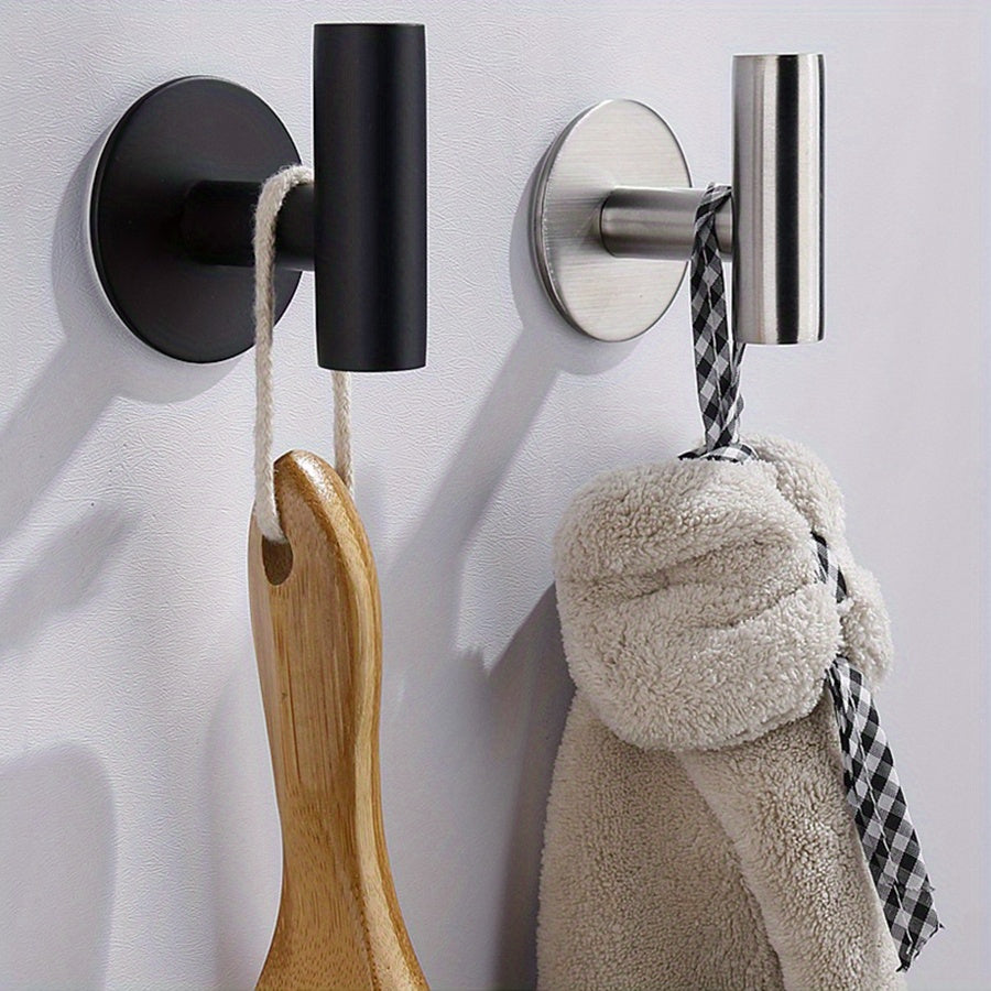 Black Stainless Steel Self-Adhesive Wall Hooks for Towels and Kitchen Utensils