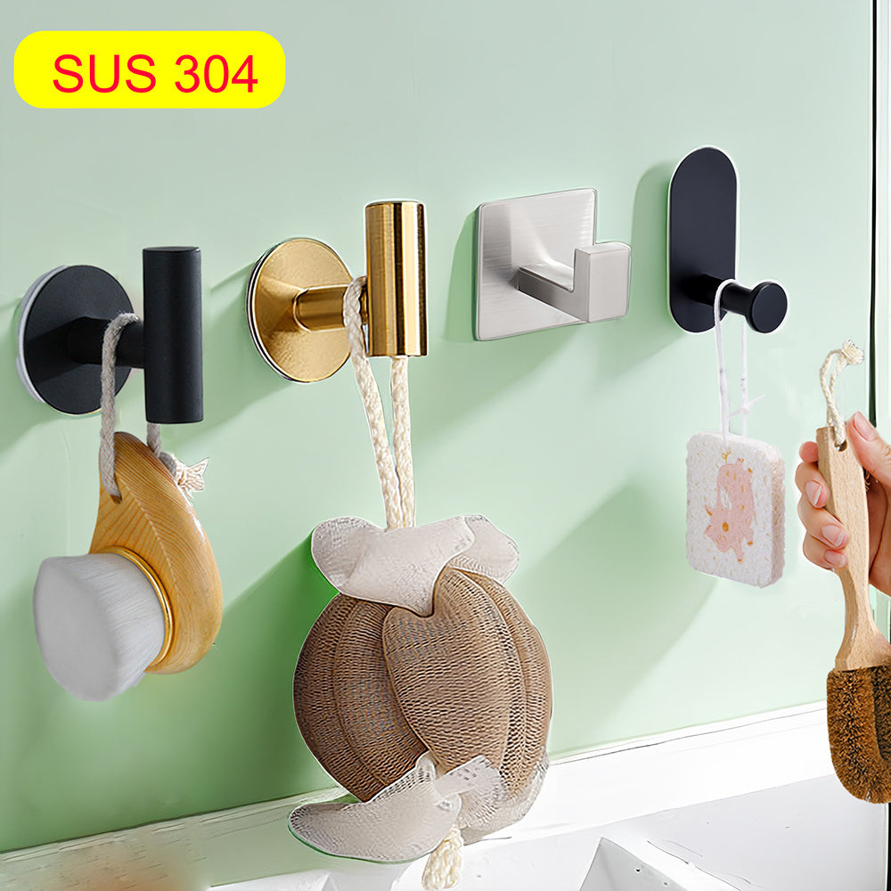 Black Stainless Steel Self-Adhesive Wall Hooks for Towels and Kitchen Utensils
