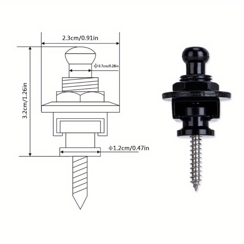 Cierre de correa de guitarra de aleación con acabado en cromo negro para eléctrica, acústica y bajo