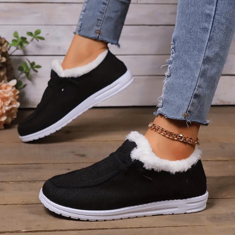 Women's Beige Plush-Lined Snow Boots Ankle Non-Slip Winter Boots