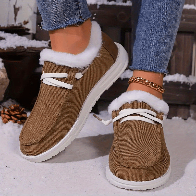 Women's Beige Plush-Lined Snow Boots Ankle Non-Slip Winter Boots