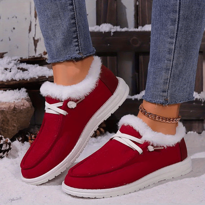 Women's Beige Plush-Lined Snow Boots Ankle Non-Slip Winter Boots