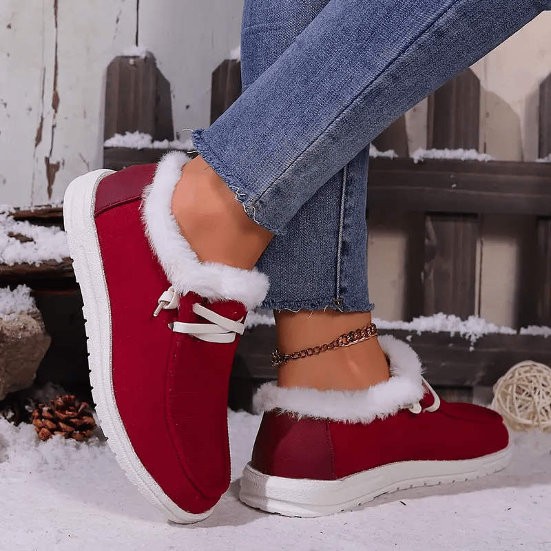 Women's Beige Plush-Lined Snow Boots Ankle Non-Slip Winter Boots