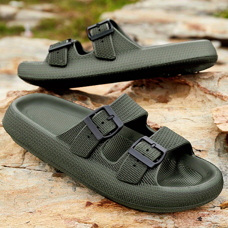 Men's EVA Slides Casual Open Toe Slip On with Buckles for Indoor Outdoor Summer