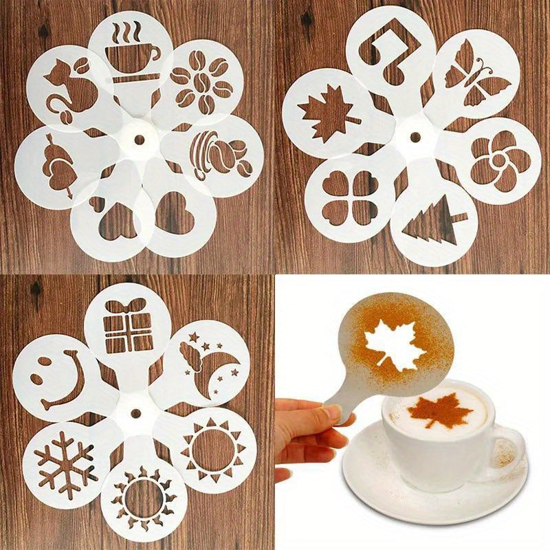 Coffee Stencil Set 19 Pieces Foam Spray Cake Molds for Cappuccino Bakery Kitchen