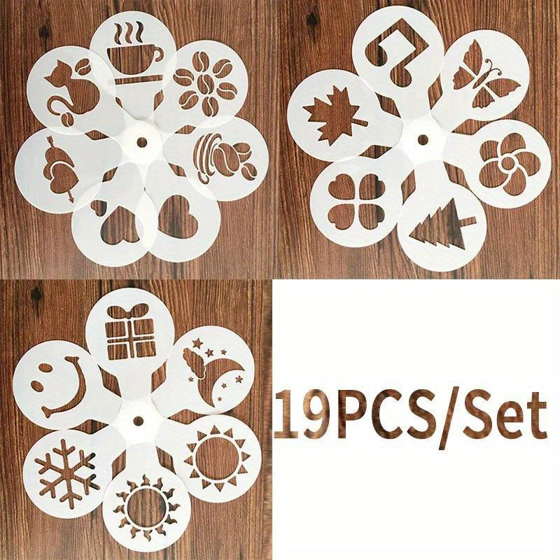 Coffee Stencil Set 19 Pieces Foam Spray Cake Molds for Cappuccino Bakery Kitchen
