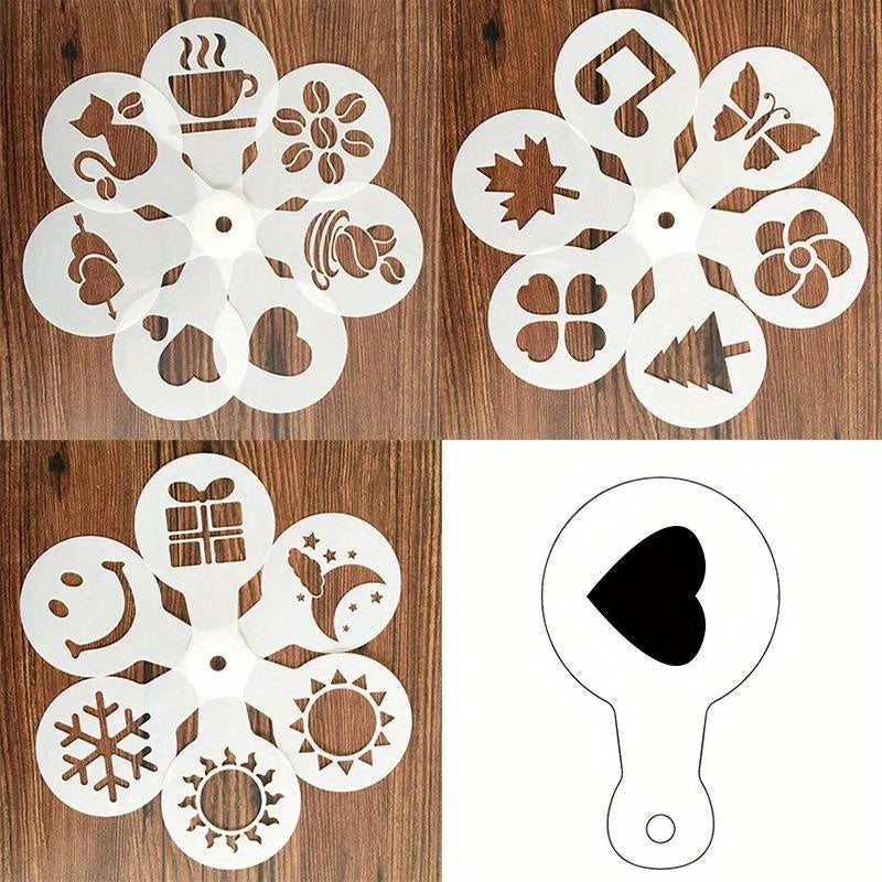 Coffee Stencil Set 19 Pieces Foam Spray Cake Molds for Cappuccino Bakery Kitchen