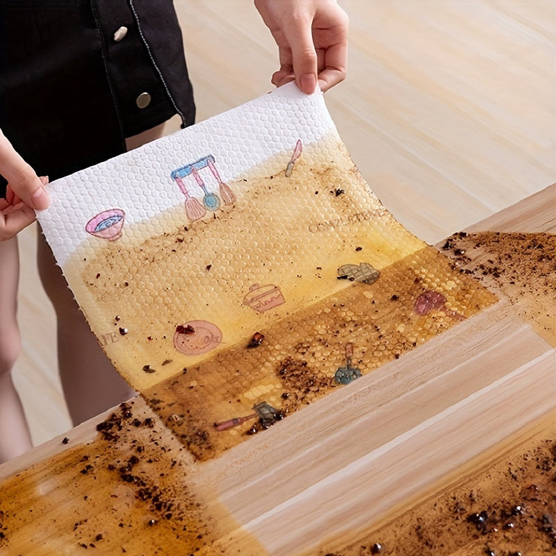 50 piezas de paños de limpieza de cocina con patrón de frutas y verduras, reutilizables y desechables