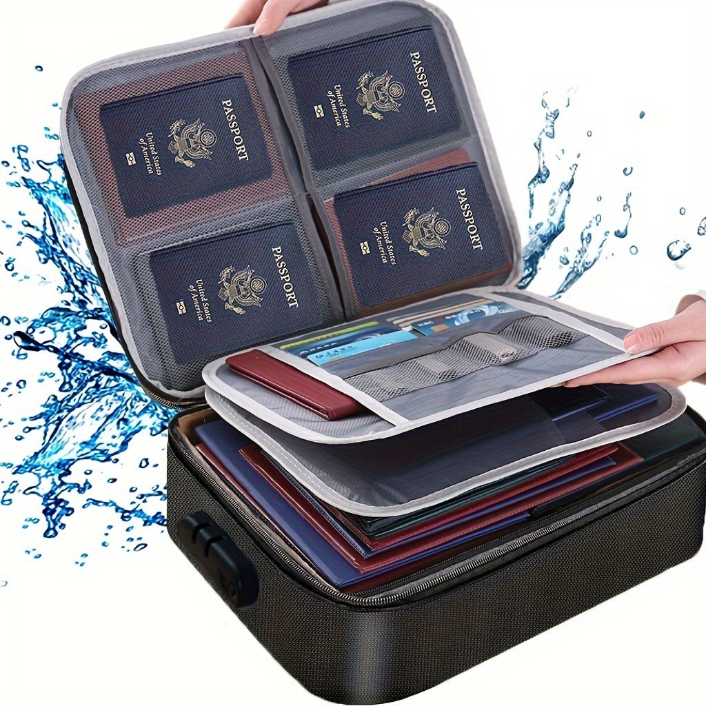 Document Organizer with Combination Lock Water-Resistant Zipper 3-Layer File Storage Portable Laptop Files Certificates