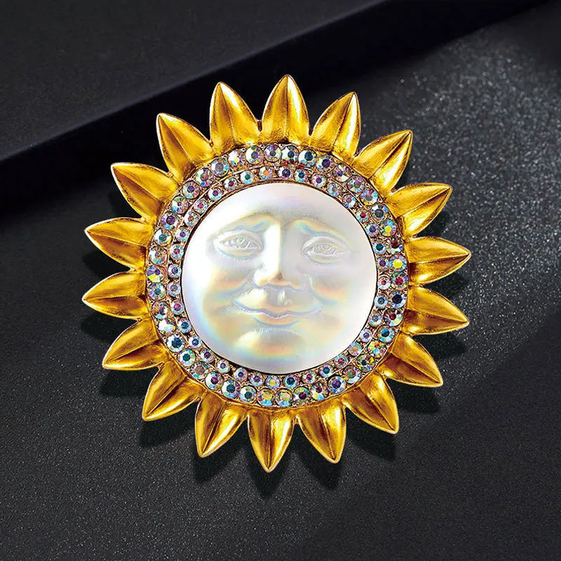 Vintage Sunflower Brooch Pin with Rhinestones for Women's Formal Wear