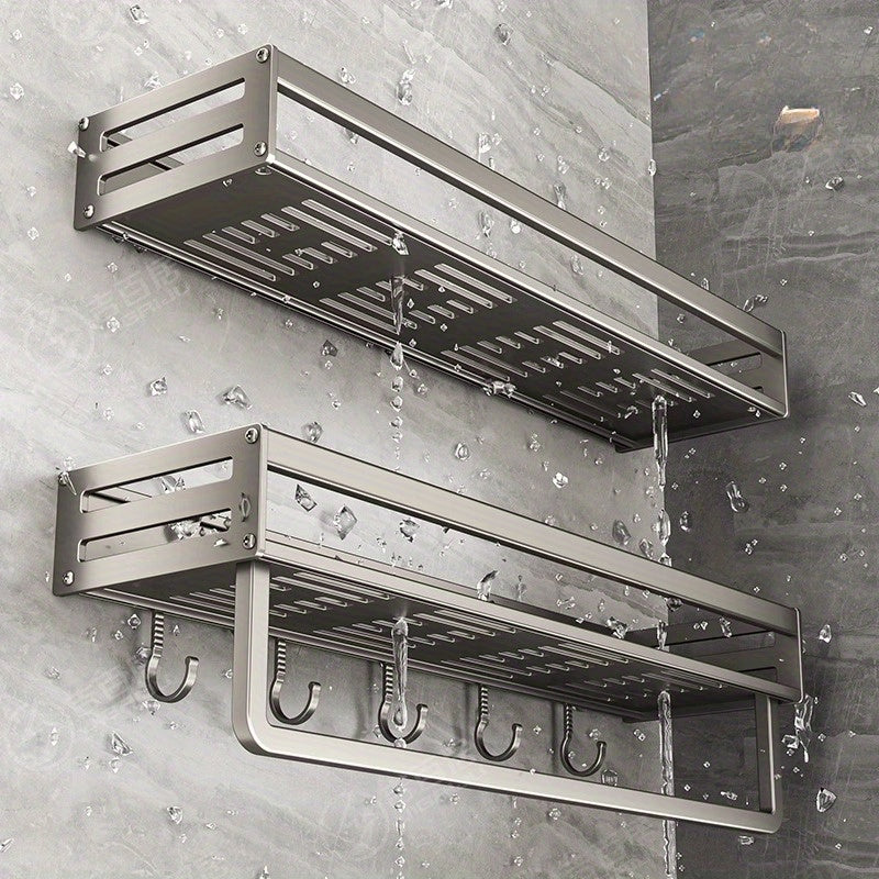 Wall-Mounted Kitchen Storage Rack with Seasoning Shelf and Utensil Holder