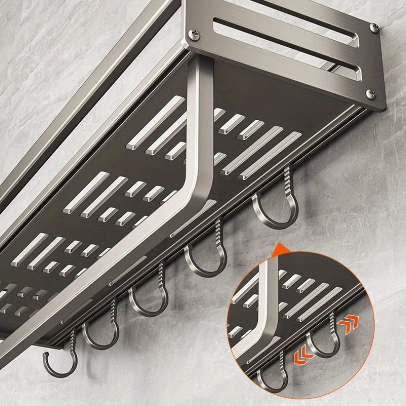 Wall-Mounted Kitchen Storage Rack with Seasoning Shelf and Utensil Holder