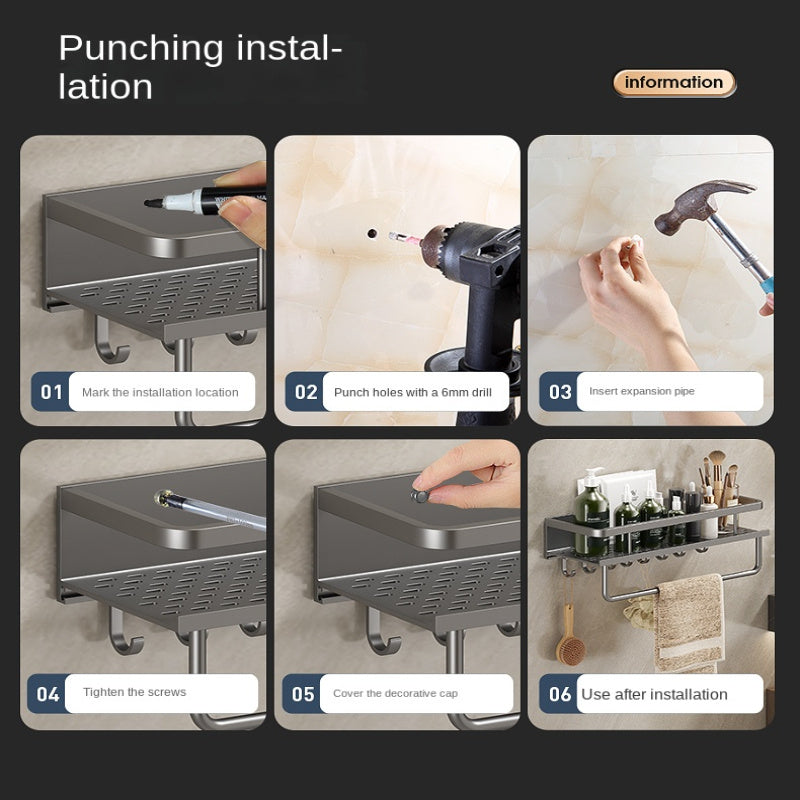 Wall-Mounted Kitchen Storage Rack with Seasoning Shelf and Utensil Holder