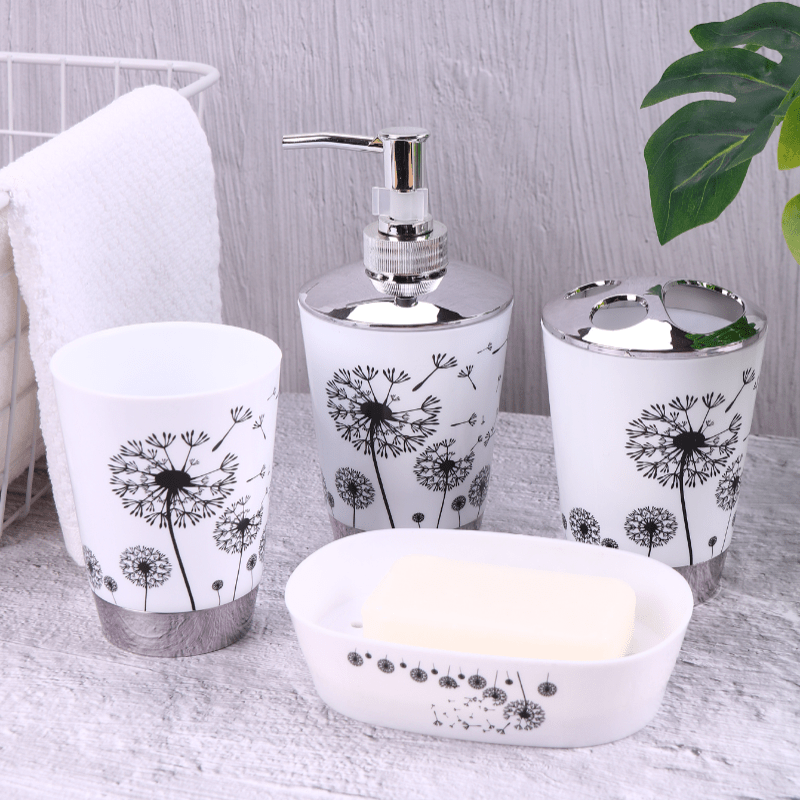 Dandelion Pattern Bathroom Accessories Set Dispenser Soap Dish Cup Holder for Decor or Gift