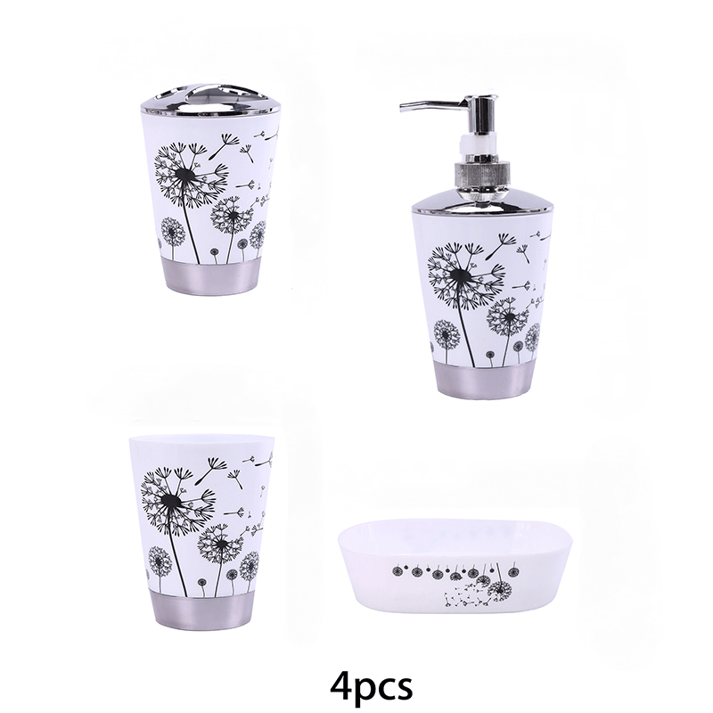 Dandelion Pattern Bathroom Accessories Set Dispenser Soap Dish Cup Holder for Decor or Gift