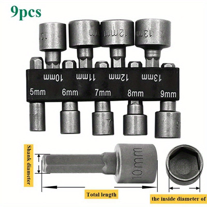 9/14pcs CRV Power Nut Driver Bits 1/4 Inch Hex Shank 5-13mm