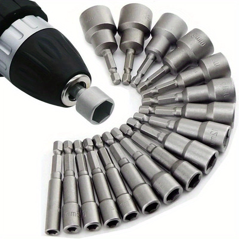 9/14pcs CRV Power Nut Driver Bits 1/4 Inch Hex Shank 5-13mm