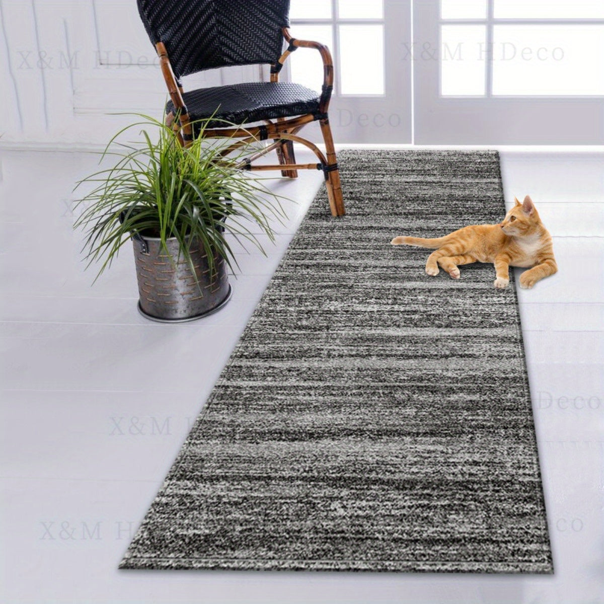 Gray Long Floor Mat with Non-slip Backing for Kitchen, Laundry, Living Room