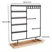 Earring Display Rack with Detachable Wooden Base Jewelry Organizer for Studs Necklaces and Hanging Storage