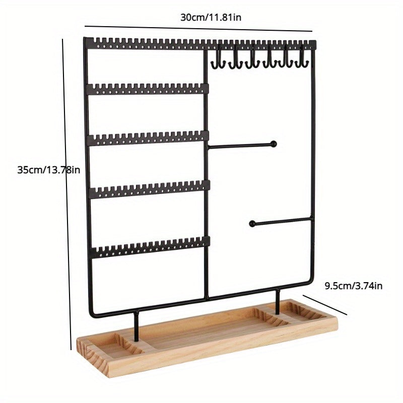 Earring Display Rack with Detachable Wooden Base Jewelry Organizer for Studs Necklaces and Hanging Storage
