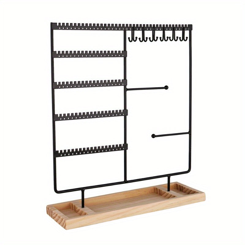 Earring Display Rack with Detachable Wooden Base Jewelry Organizer for Studs Necklaces and Hanging Storage