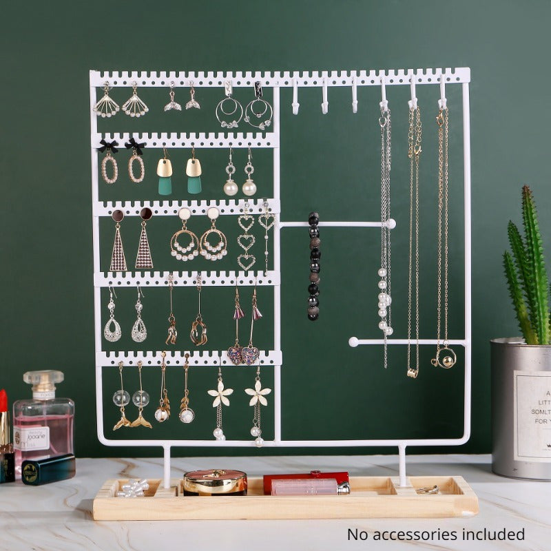 Earring Display Rack with Detachable Wooden Base Jewelry Organizer for Studs Necklaces and Hanging Storage