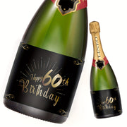 Happy 60th Birthday Champagne and Wine Bottle Labels Luxurious Gold and Black Pack of 60 15.01x10.49 cm