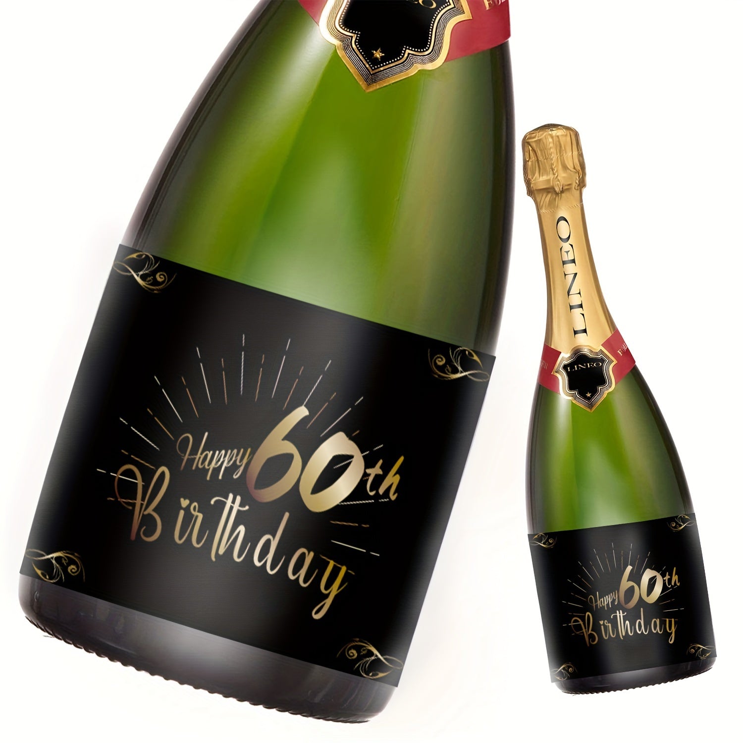 Happy 60th Birthday Champagne and Wine Bottle Labels Luxurious Gold and Black Pack of 60 15.01x10.49 cm