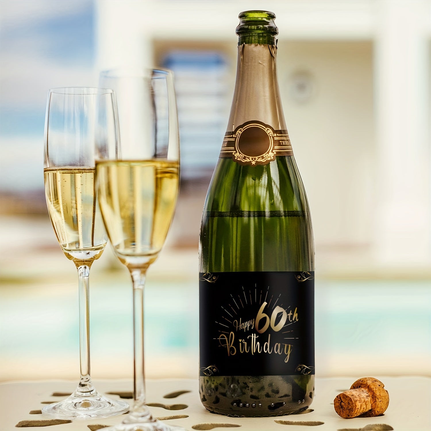Happy 60th Birthday Champagne and Wine Bottle Labels Luxurious Gold and Black Pack of 60 15.01x10.49 cm