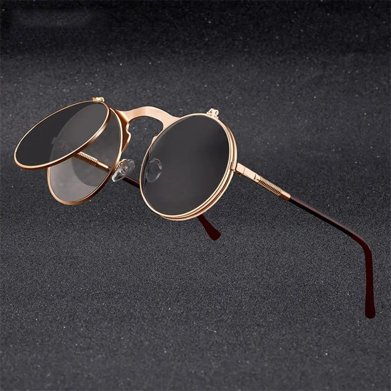 Unisex Retro Iron Steampunk Glasses with AC Lens, Metal Frame for Climbing Fishing Running