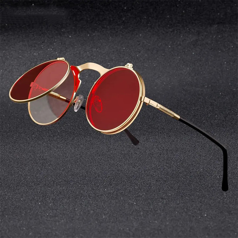 Unisex Retro Iron Steampunk Glasses with AC Lens, Metal Frame for Climbing Fishing Running