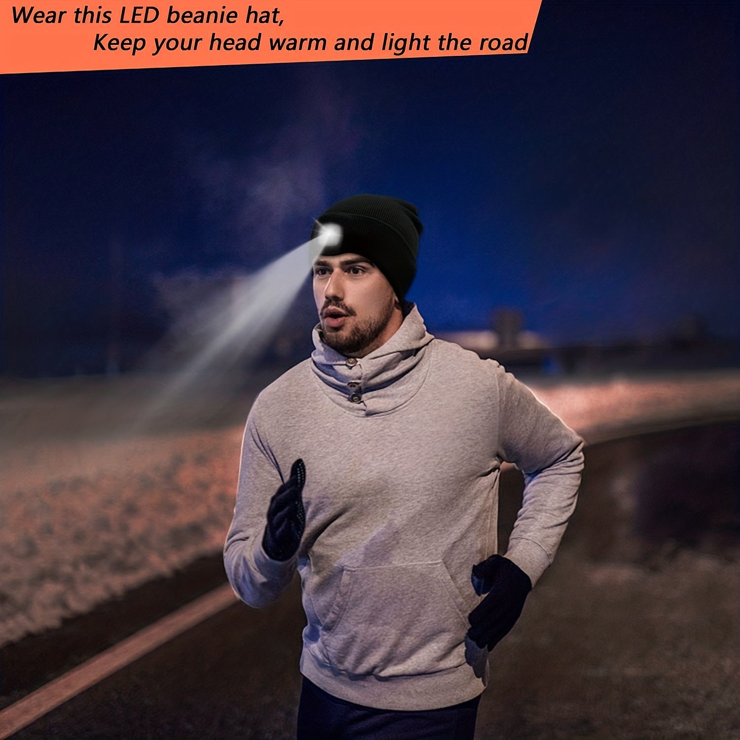 Unisex LED Beanie Hat with 4 LEDs for Night Walking Camping and Fishing
