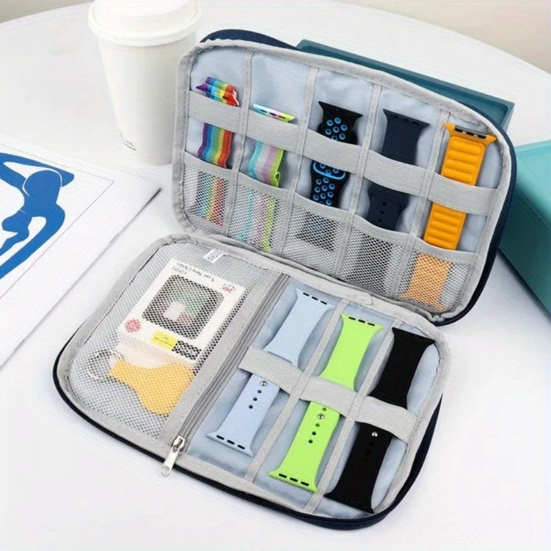 Идеально подходит для подарков, этот органайзер для ремешков часов — водонепроницаемый нейлоновый мешок для хранения, вмещающий 10-15 ремешков. Это портативный кейс для переноски, совместимый с ремешками от Garmin, Apple, Samsung и других брендов.