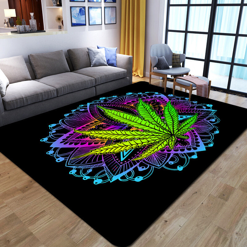 Alfombra de área con estampado de hoja psicodélica, alfombra floral para sala de estar, decoración interior del hogar