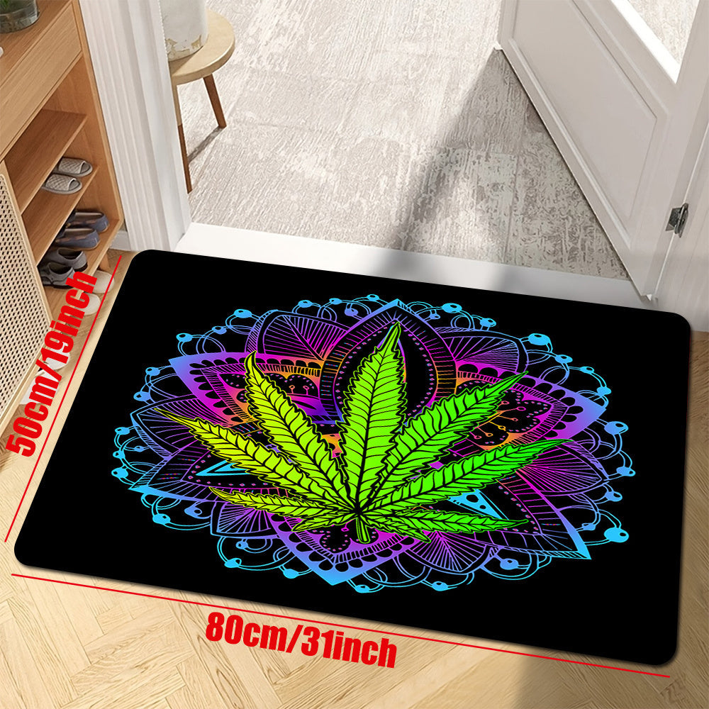 Alfombra de área con estampado de hoja psicodélica, alfombra floral para sala de estar, decoración interior del hogar