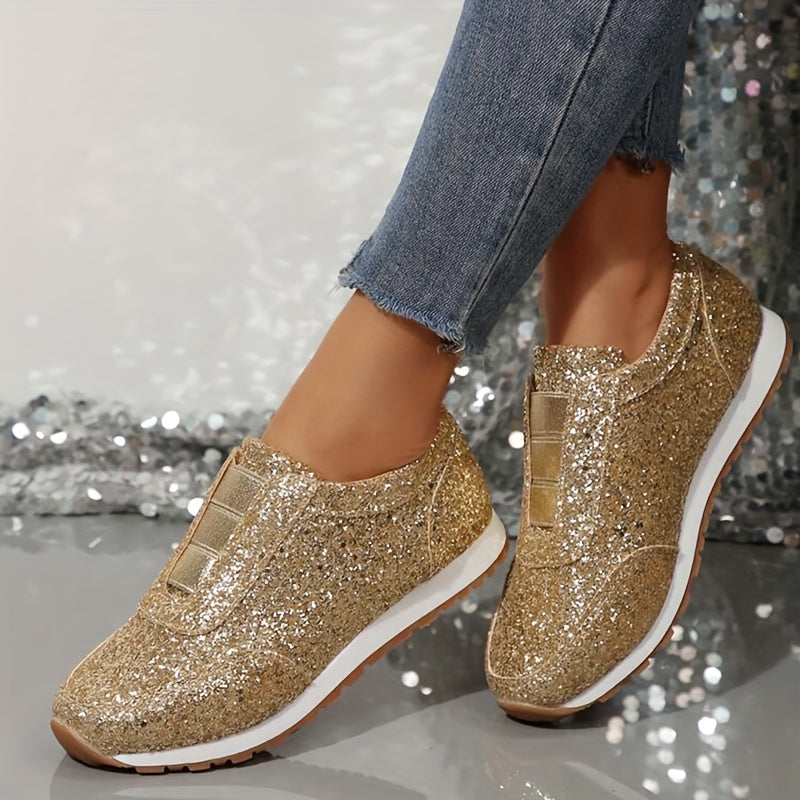Women Silver Sneakers Low Top Slip-On Breathable Athletic Shoes