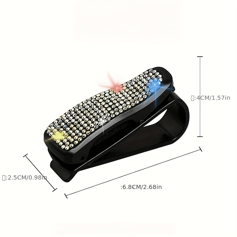 Car Sunshade Clip with Rhinestone Decor and Glasses Holder for Sun Visor
