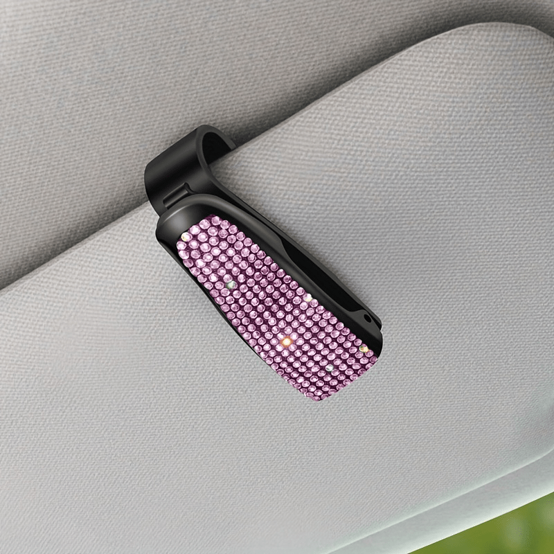 Clip para parasol de coche con decoración de rhinestones y soporte para gafas para visera
