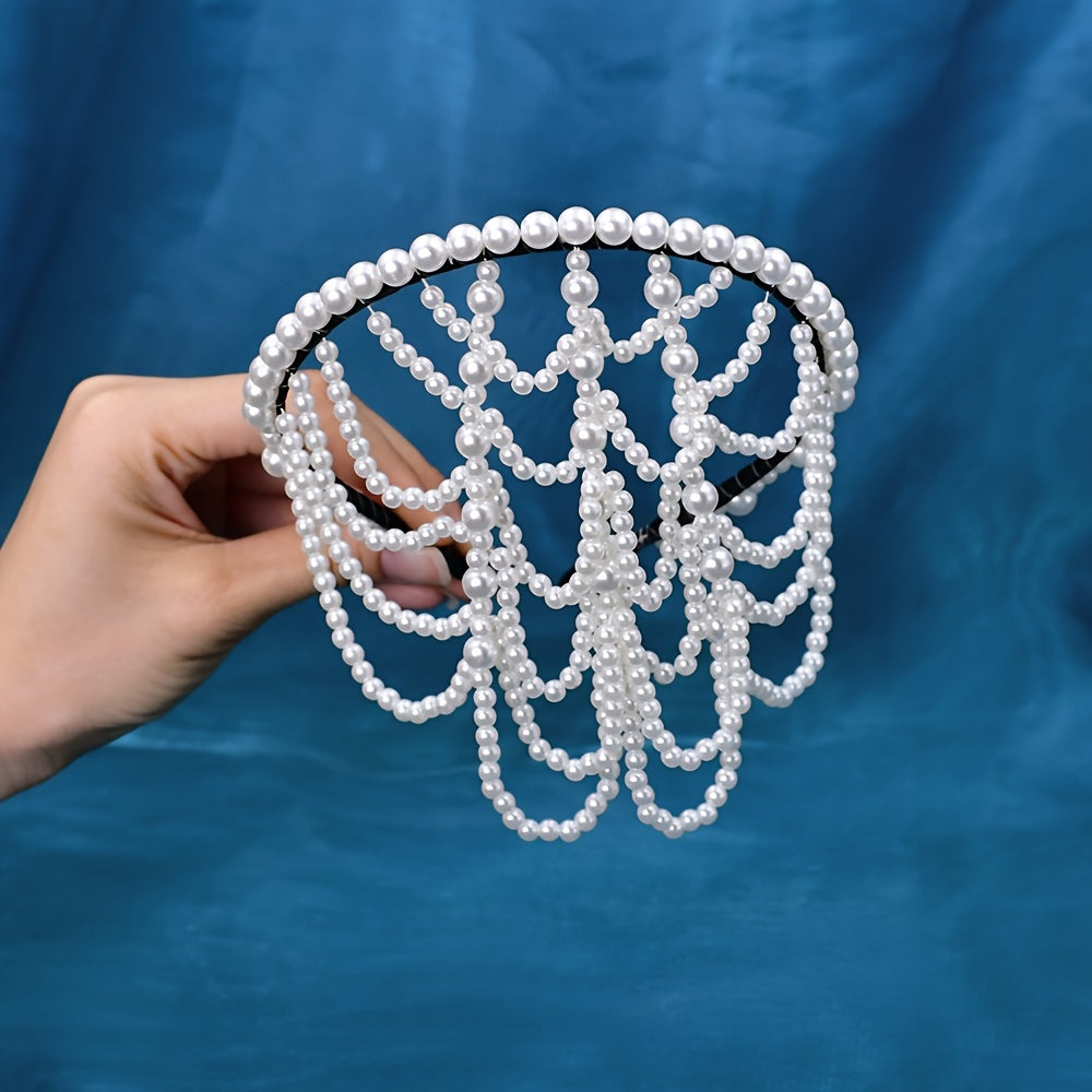 Bridal Faux Pearl Tassel Headband Elegant Princess Style Wedding Hair Accessory