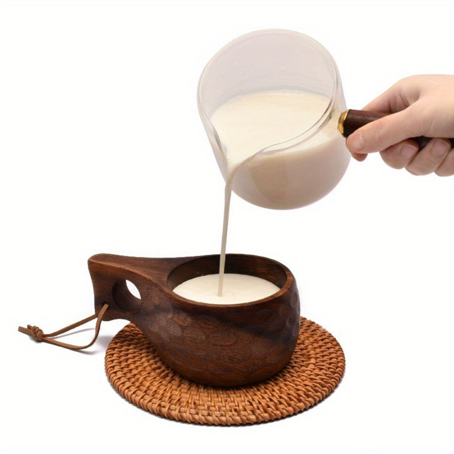 Acacia Wood Coffee Mug with Tassel Rope Handle Reusable Drinkware for Camping and Daily Use