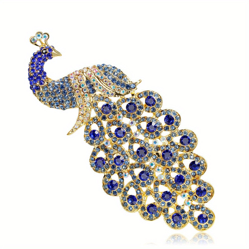 Vintage Peacock Brooch with Rhinestones Elegant Lapel Pin for Women