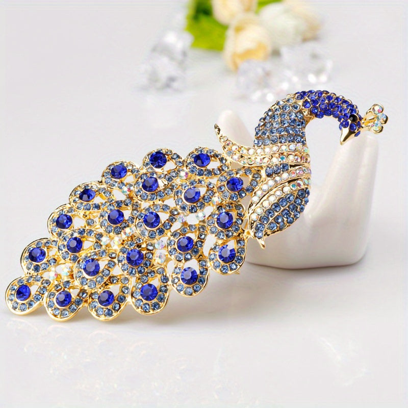 Vintage Peacock Brooch with Rhinestones Elegant Lapel Pin for Women