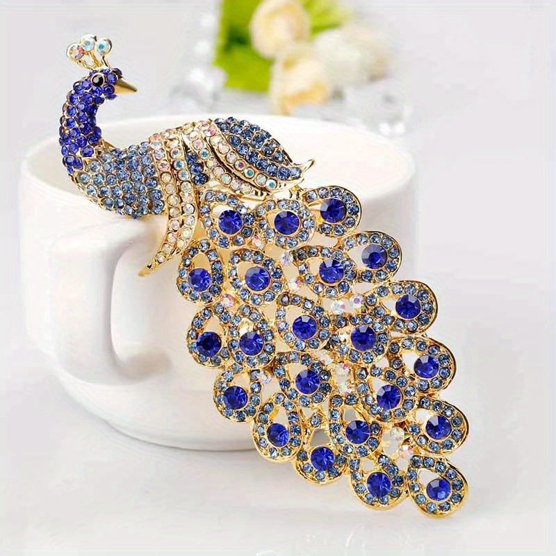 Vintage Peacock Brooch with Rhinestones Elegant Lapel Pin for Women