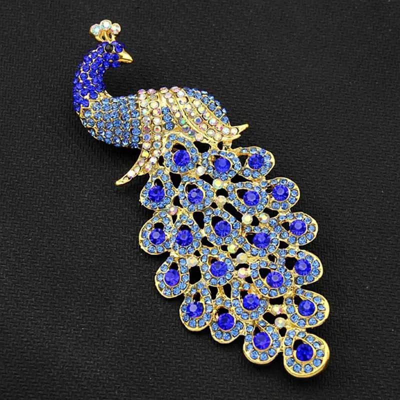 Vintage Peacock Brooch with Rhinestones Elegant Lapel Pin for Women